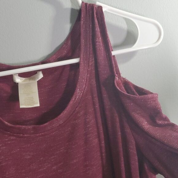 Matty M top women’s size small burgundy white speckled cold Shoulder long sleeve - Picture 3 of 10